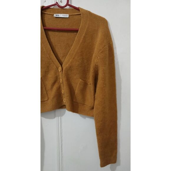 Zara womens medium cropped boxy soft wool camel brown sweater - Picture 3 of 7